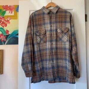VTG 70s Ballymoor Men XL Plaid Shirt Wool Blend Long Sleeve Button Up Brown Blue